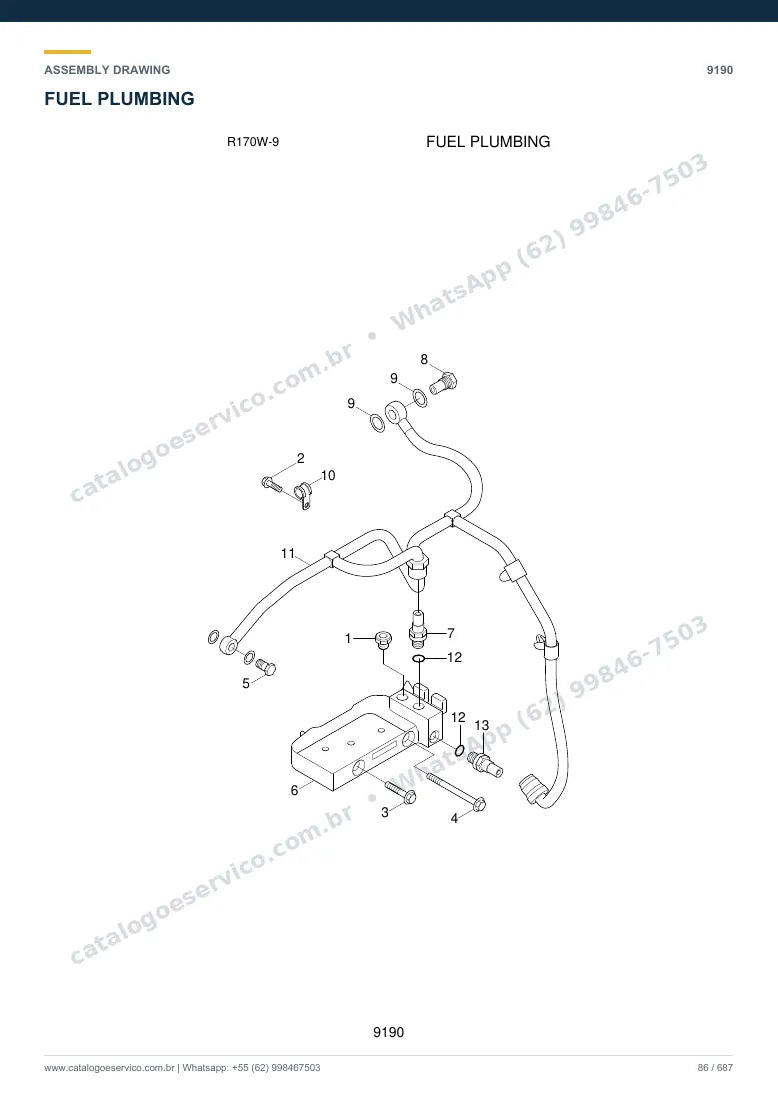 Catálogo de peças Hyundai R170W-9: desenho de montagem — combustível e injeção