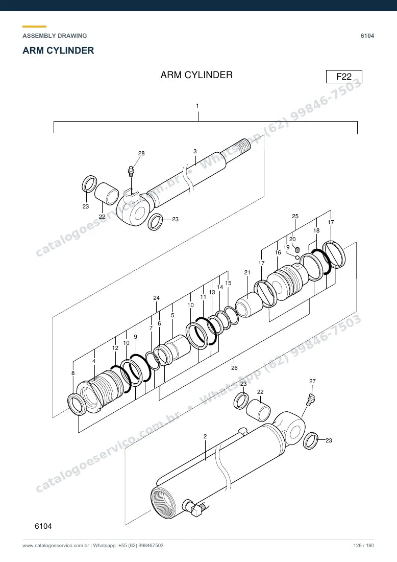 Catálogo de peças Hyundai R22-7: desenho de montagem — cilindros hidráulicos