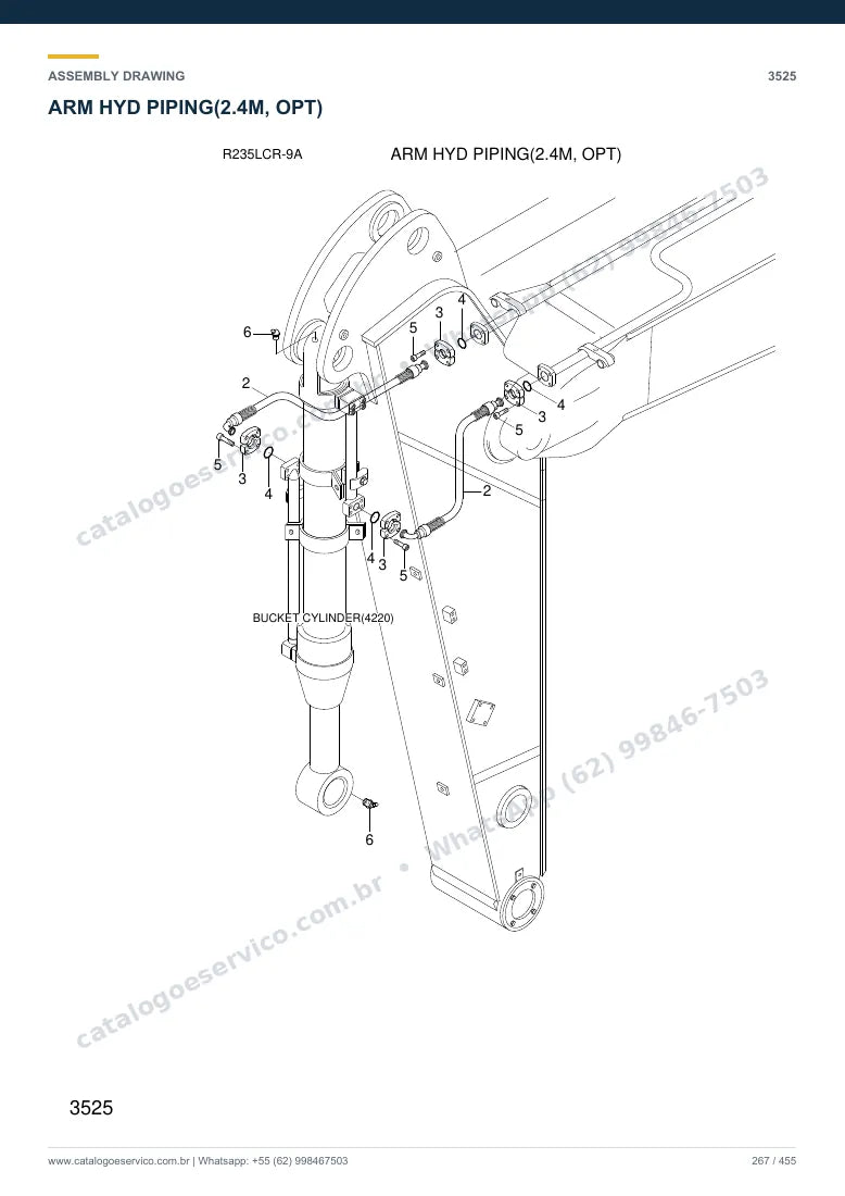 Catálogo de peças Hyundai R235LCR-9A: desenho de montagem — tubulações hidráulicas