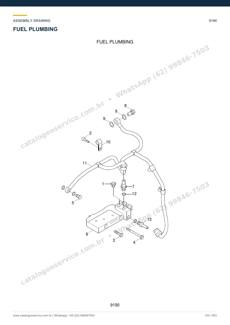 Catálogo de peças Hyundai R250LC-7A: desenho de montagem — combustível e injeção