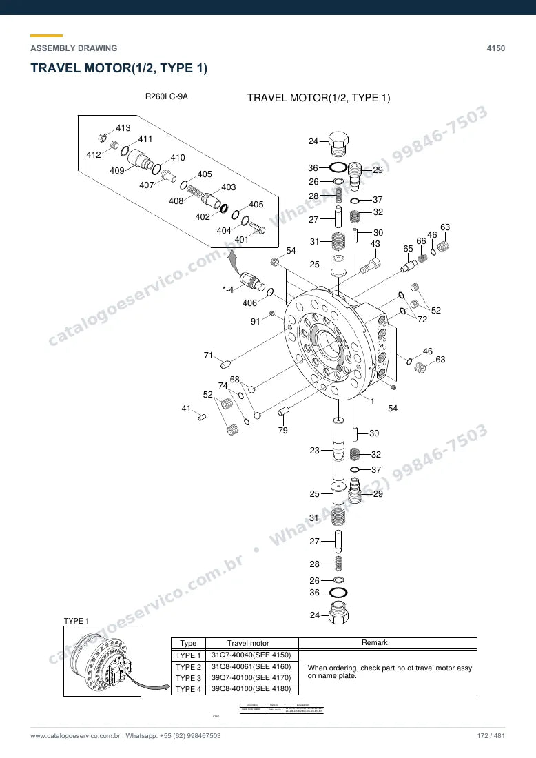 Catálogo de peças Hyundai R260LC-9A: desenho de montagem — translação e material rodante