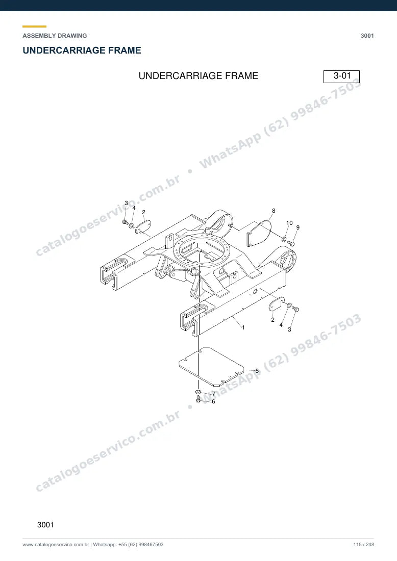 Catálogo de peças Hyundai R28-7: desenho de montagem — translação e material rodante