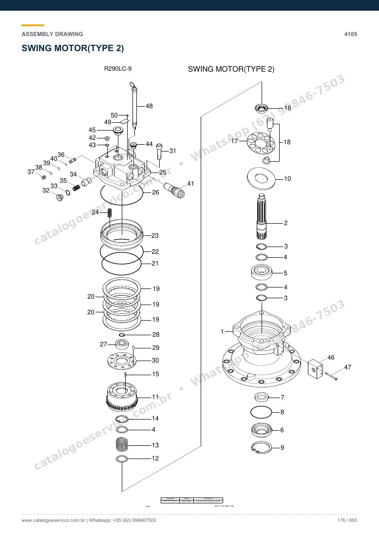 Catálogo de peças Hyundai R290LC-9: desenho de montagem — giro e junta rotativa