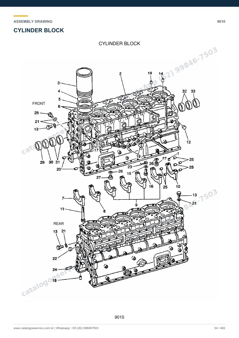 Catálogo de peças Hyundai R300LC-7: desenho de montagem — motor e componentes internos