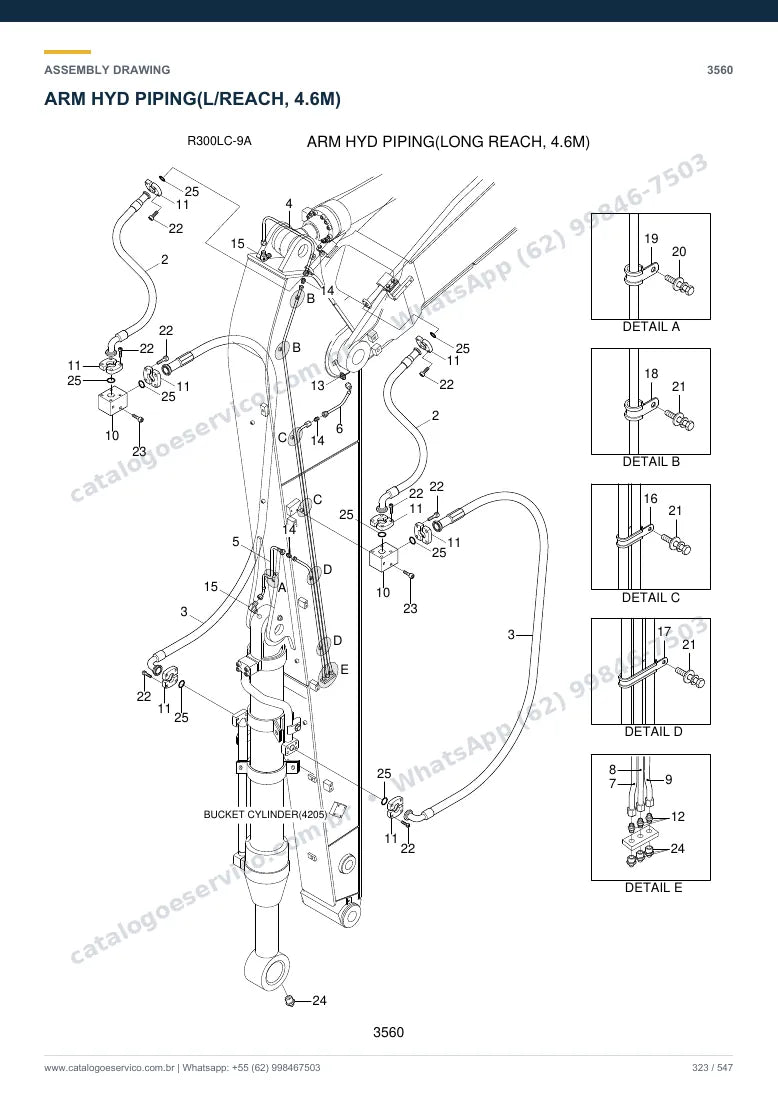 Catálogo de peças Hyundai R300LC-9A: desenho de montagem — tubulações hidráulicas