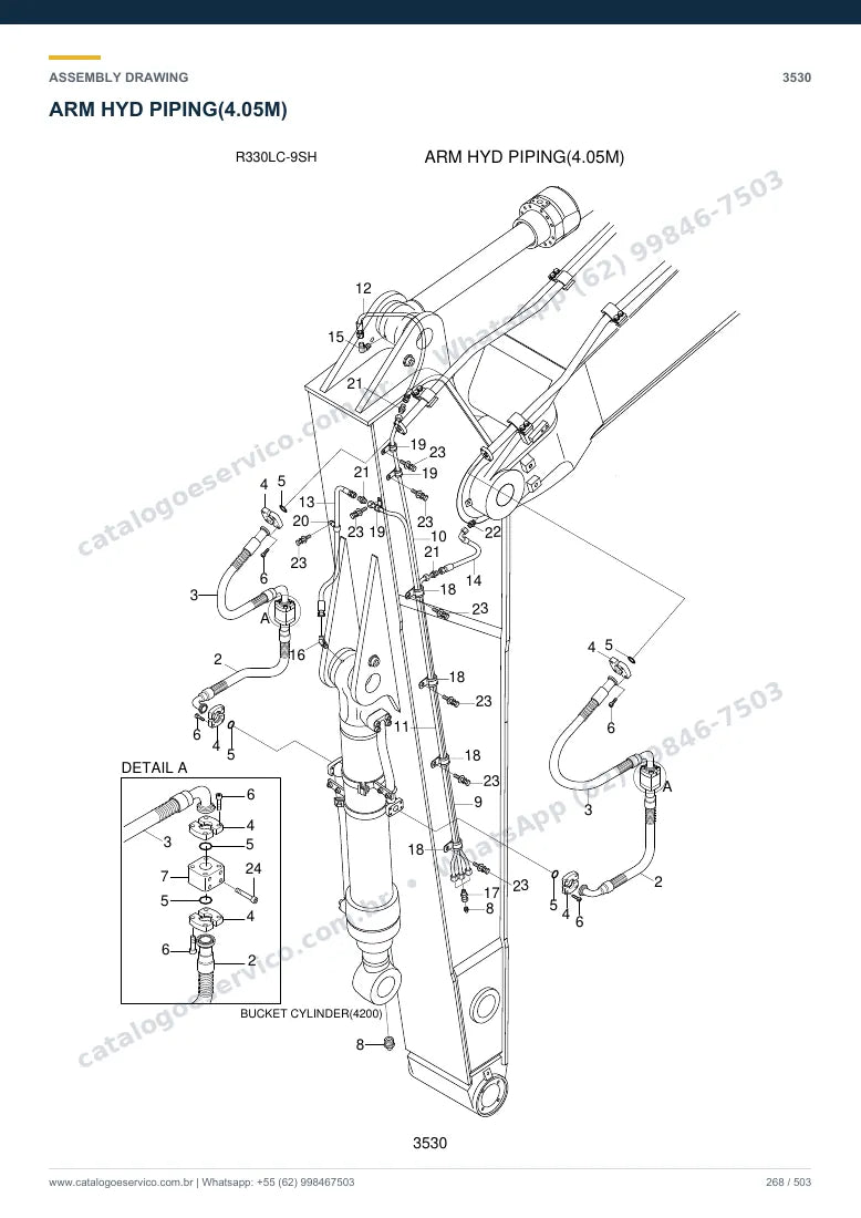Catálogo de peças Hyundai R330LC-9SH: desenho de montagem — tubulações hidráulicas