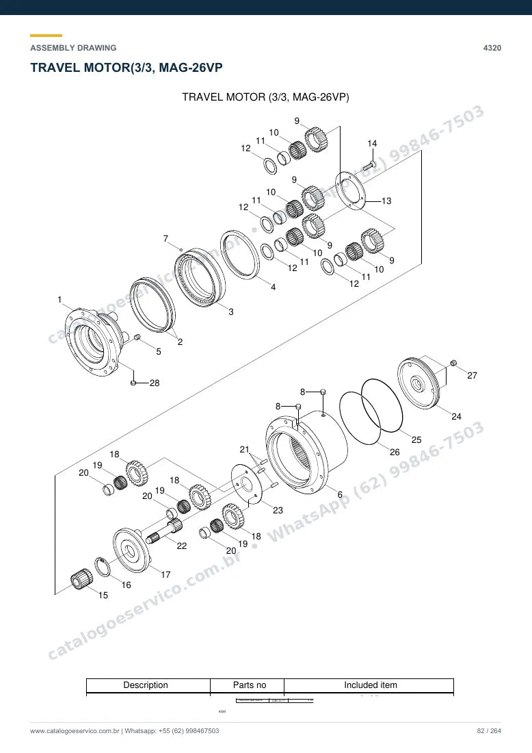 Catálogo de peças Hyundai R35Z-7: desenho de montagem — translação e material rodante