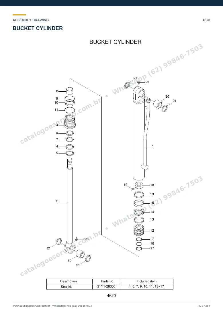 Catálogo de peças Hyundai R35Z-7: desenho de montagem — cilindros hidráulicos
