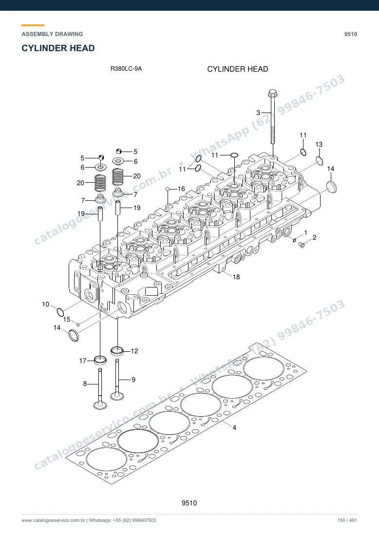 Catálogo de peças Hyundai R380LC-9A: desenho de montagem — motor e componentes internos