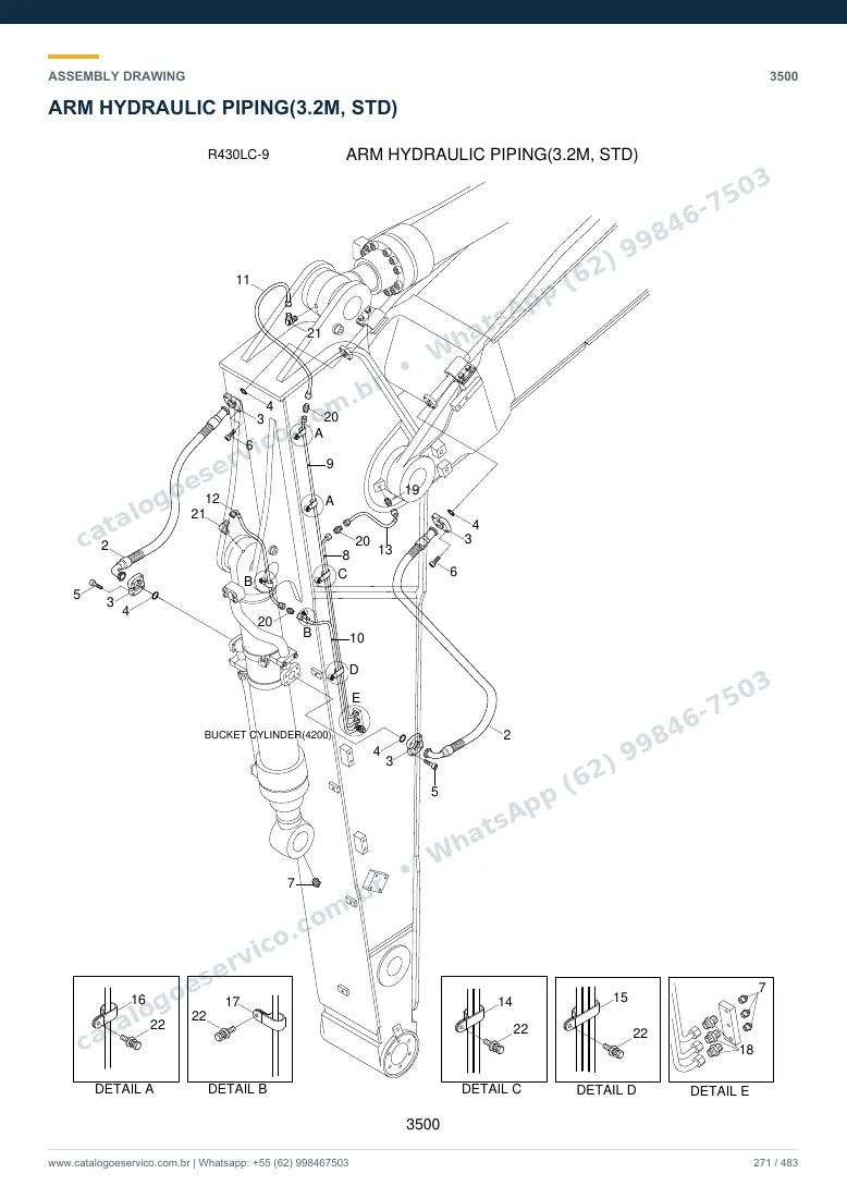 Catálogo de peças Hyundai R430LC-9: desenho de montagem — tubulações hidráulicas (2)