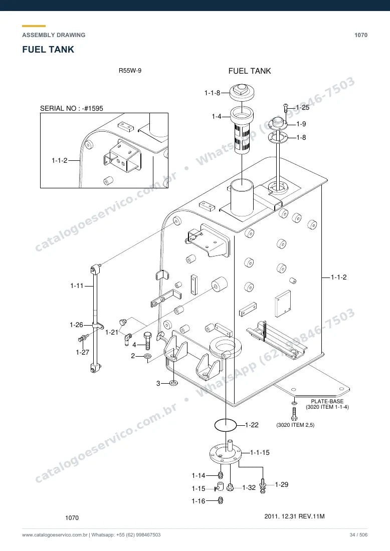 Catálogo de peças Hyundai R55W-9: desenho de montagem — combustível e injeção