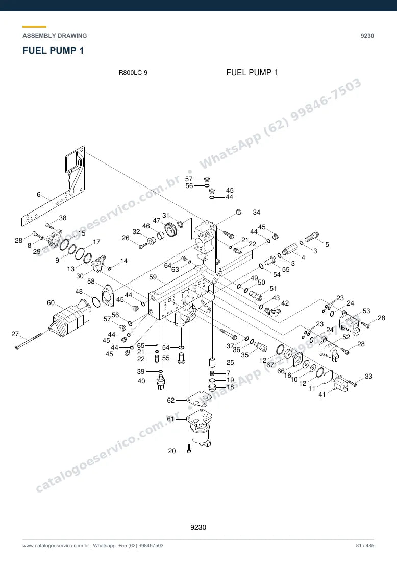Catálogo de peças Hyundai R800LC-9: desenho de montagem — combustível e injeção