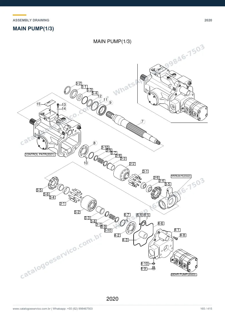 Catálogo de peças Hyundai R95W-3: desenho de montagem — bomba hidráulica e válvula de controle (MCV)