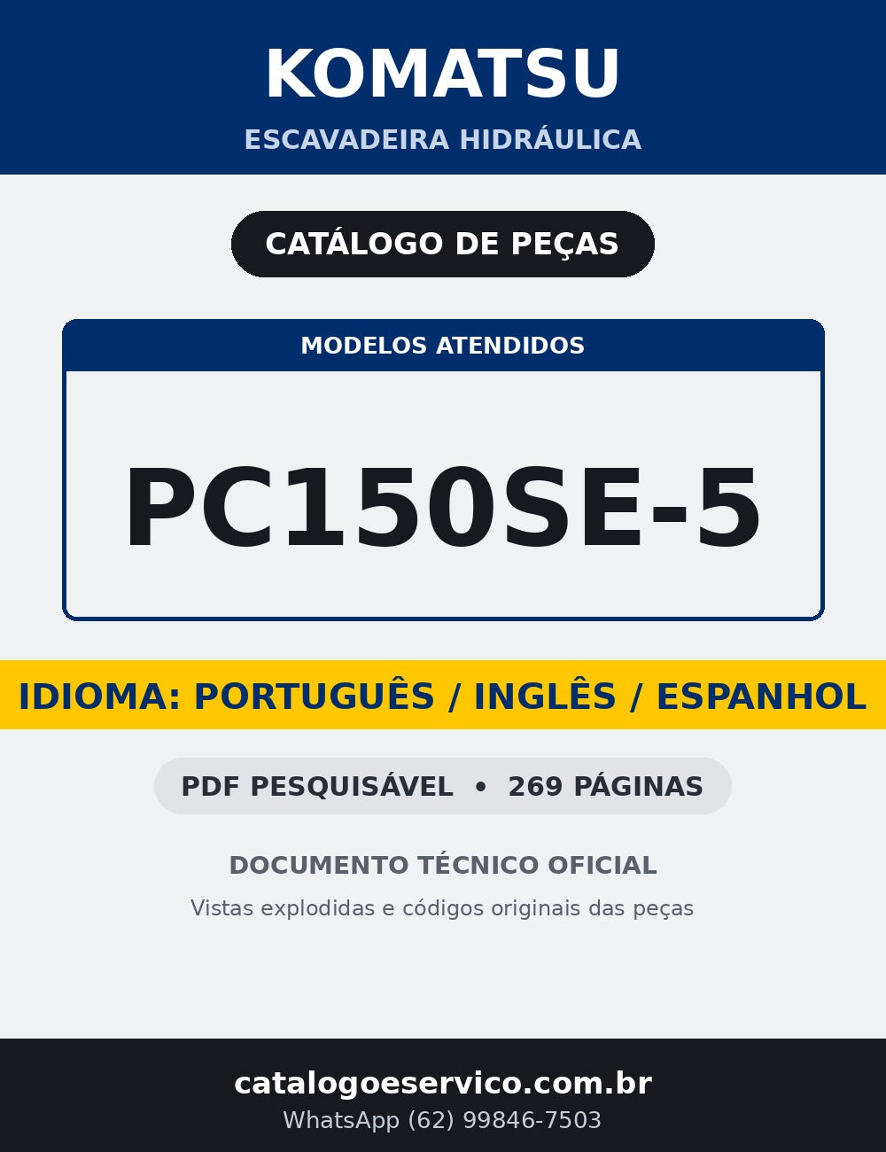 Catalogo De Peças Escavadeira Komatsu Pc150se-5 / Portugues - capa