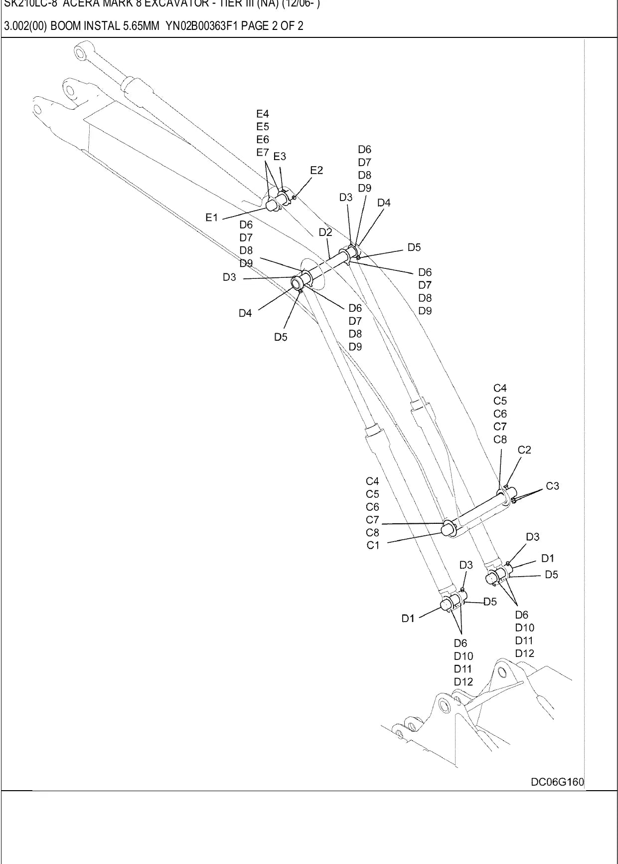 Página ilustrada do Catálogo de Peças Kobelco SK210LC-8 Acera com as posições numeradas
