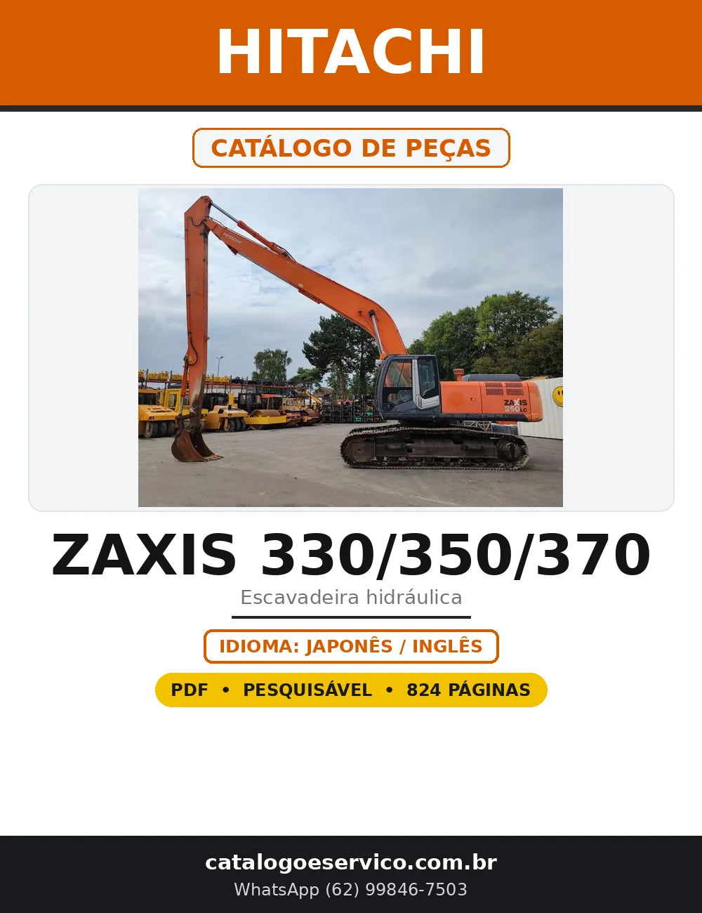 Capa do Catálogo de Peças Hitachi ZAXIS 330/350/370 em PDF com 824 páginas