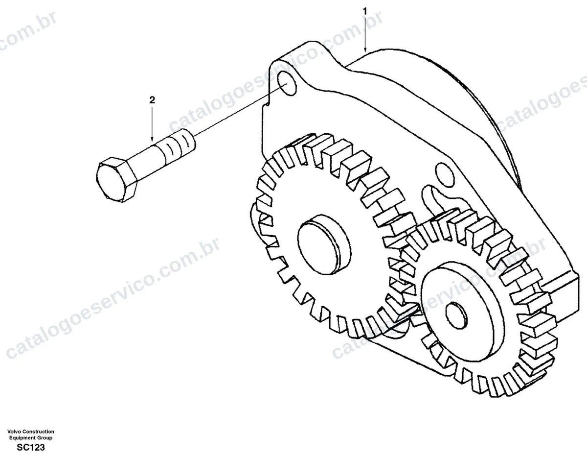 Vista explodida – motor – Catálogo de Peças Volvo EC140 LC e EC140 LCM