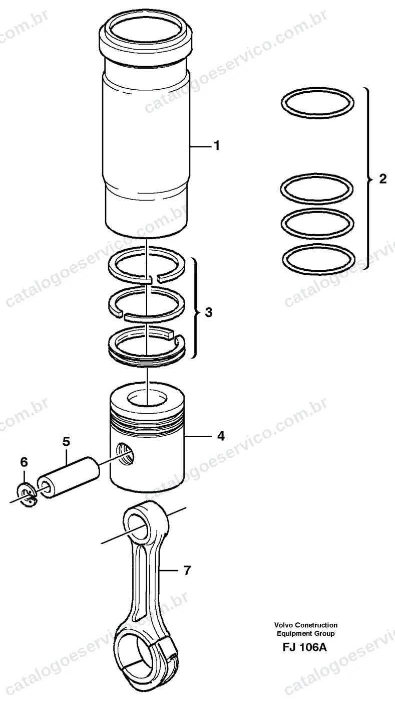 Vista explodida – motor – Catálogo de Peças Volvo EC200