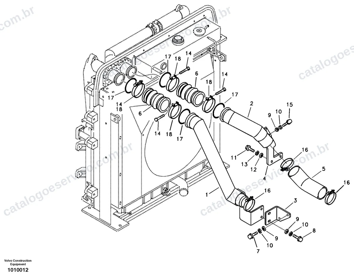 Vista explodida – motor – Catálogo de Peças Volvo EC210B (LC, LR, NC e NLC)