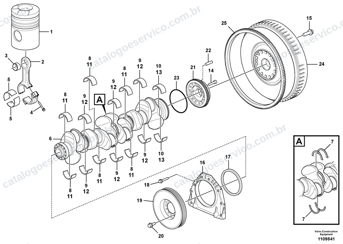 Vista explodida – motor – Catálogo de Peças Volvo EC380D L e EC380D NL