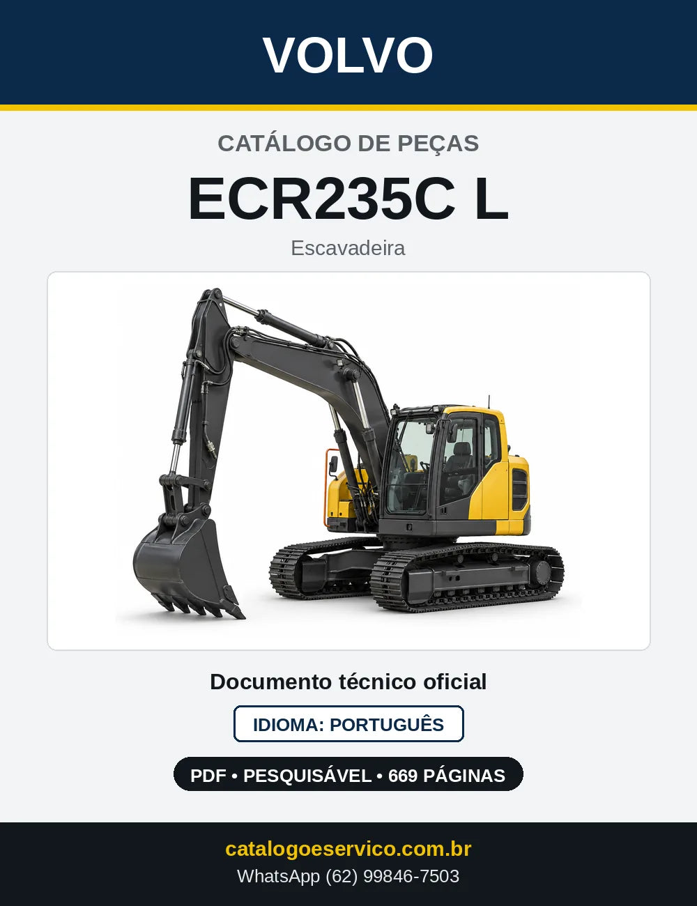 Capa do Catálogo de Peças Volvo ECR235C L – escavadeira