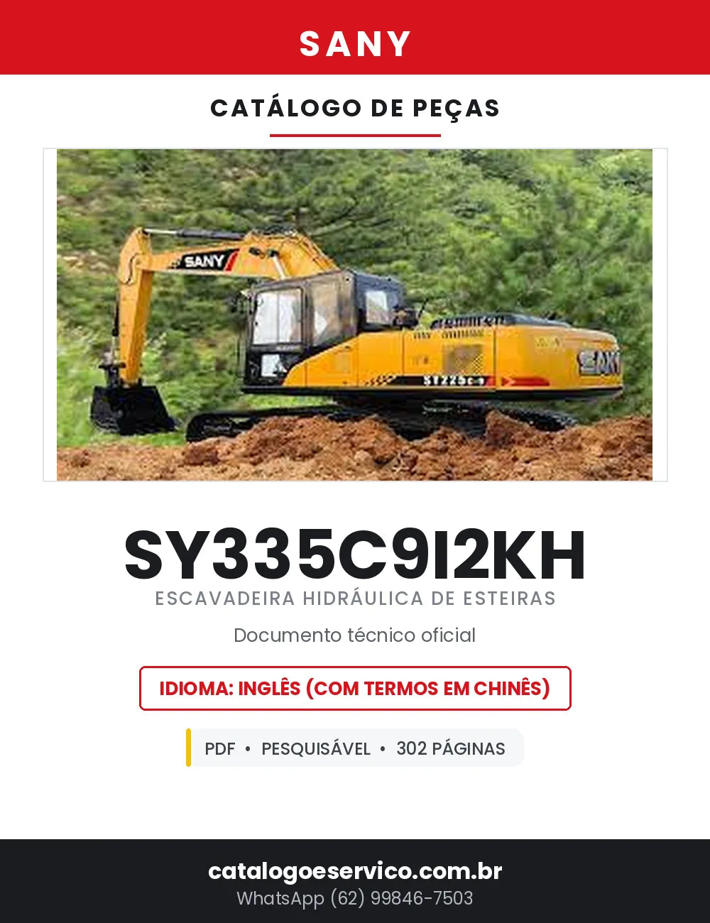 Catálogo de Peças SANY SY335C9I2KH Escavadeira Hidráulica de Esteiras — 302 Páginas em PDF — capa