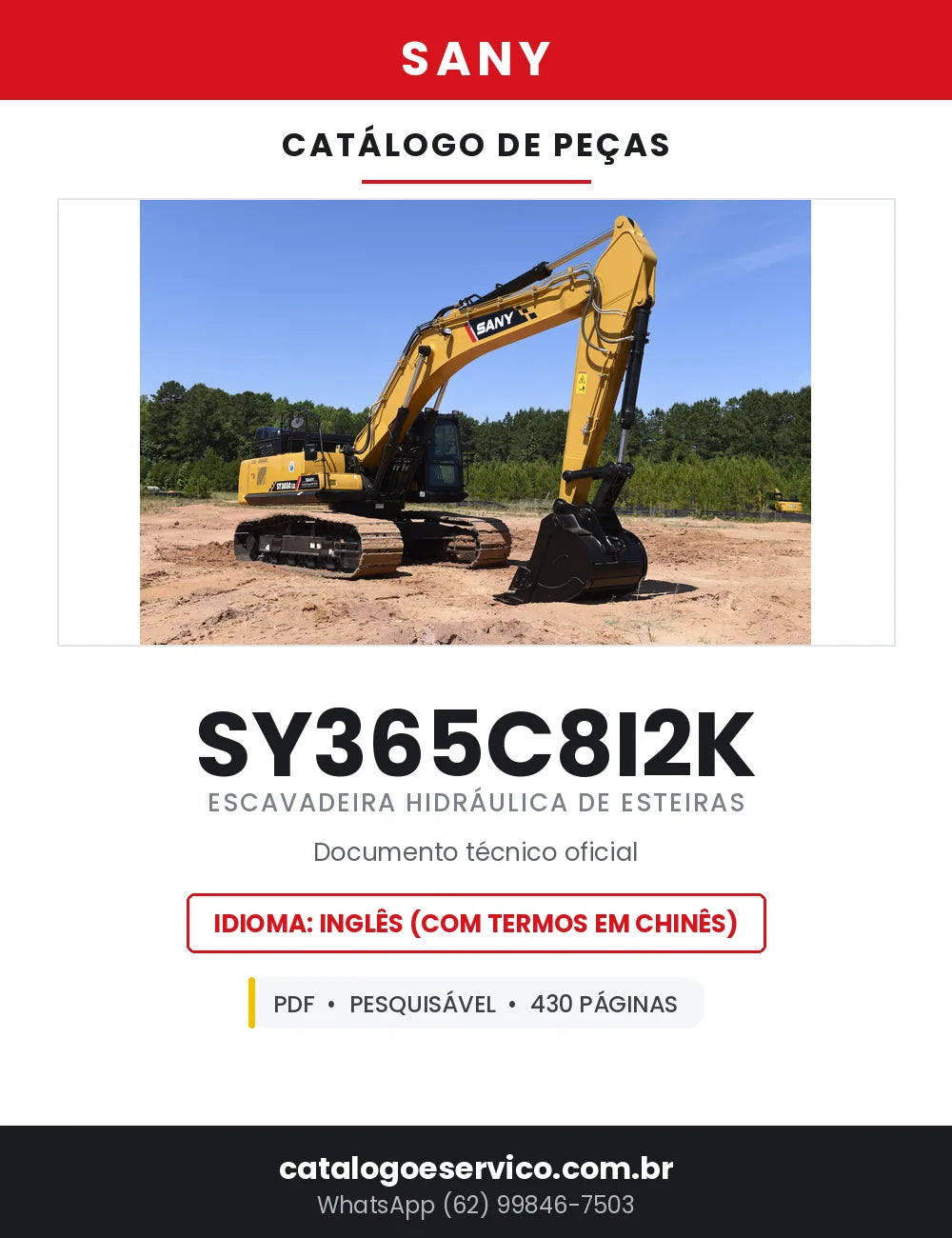 Catálogo de Peças SANY SY365C8I2K Escavadeira Hidráulica — 430 Páginas em PDF — capa