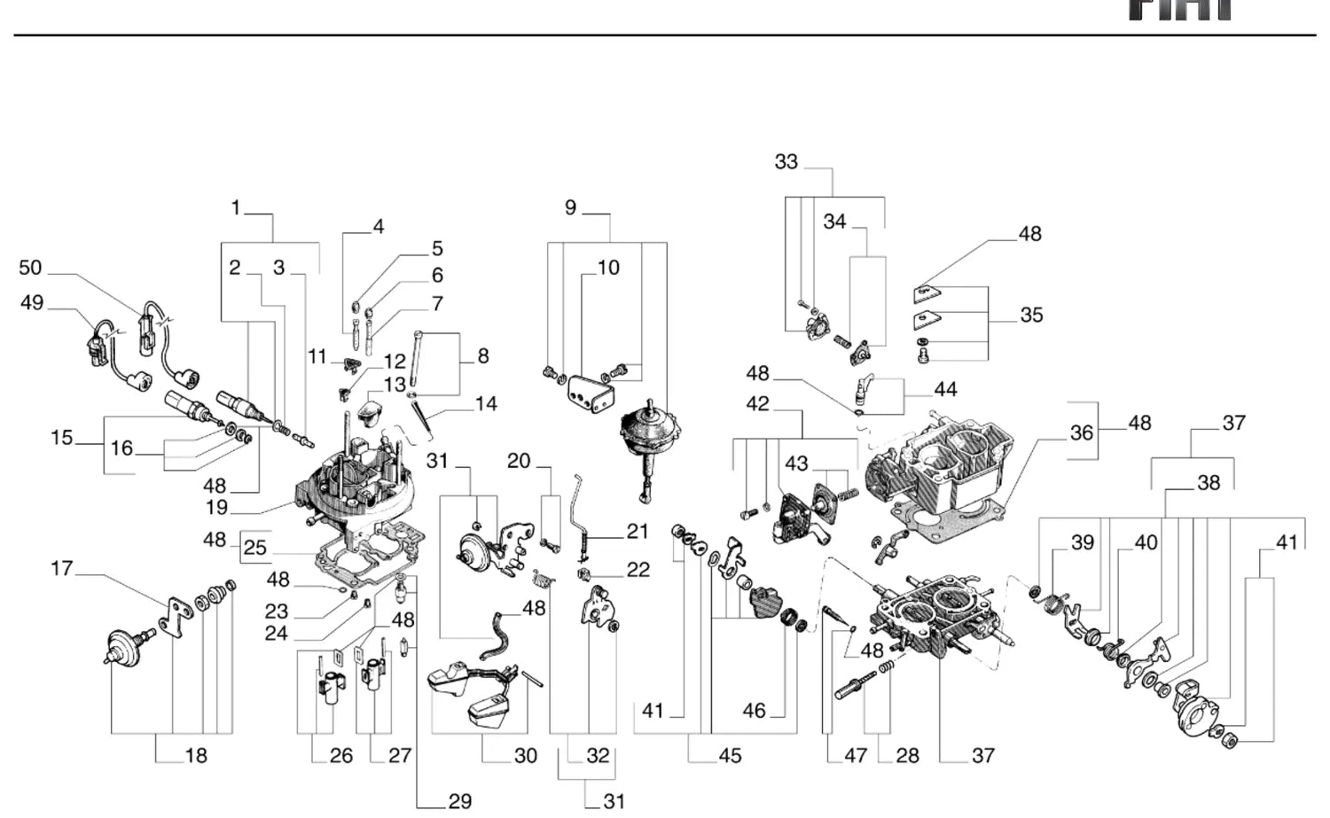 Catálogo de Peças Fiat Mille Electronic 2P 1.0 8V (1993-1995) — vista explodida 2 (pág. 44 do PDF)