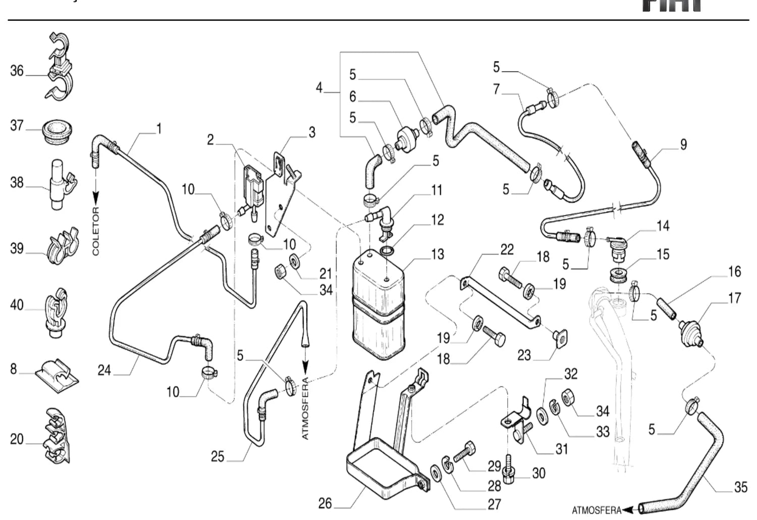 Catálogo de Peças Fiat Mille Smart 2P 1.0 SPI (2000-2001) — vista explodida 1 (pág. 35 do PDF)