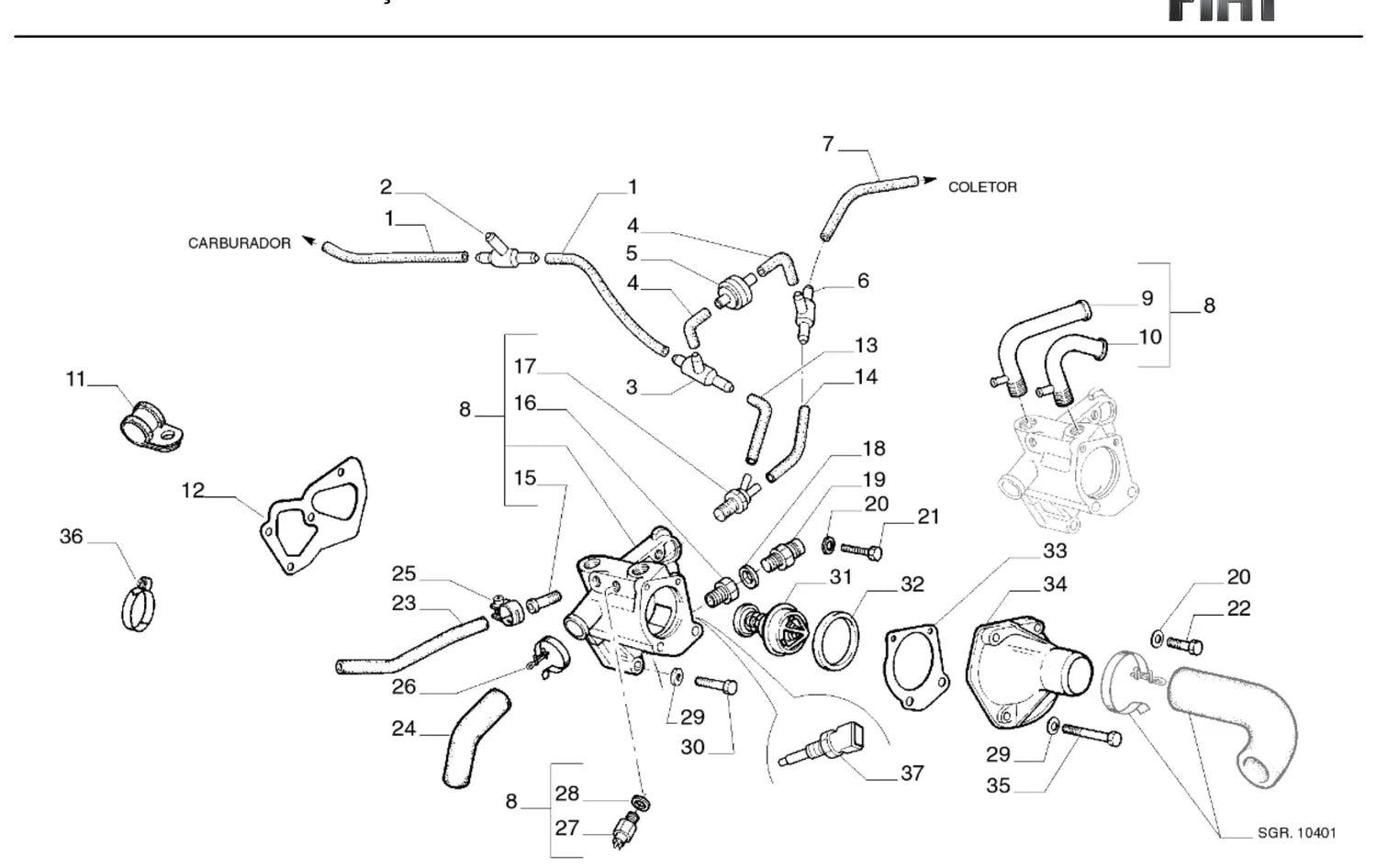 Catálogo de Peças Fiat Mille Smart 2P 1.0 SPI (2000-2001) — vista explodida 3 (pág. 79 do PDF)