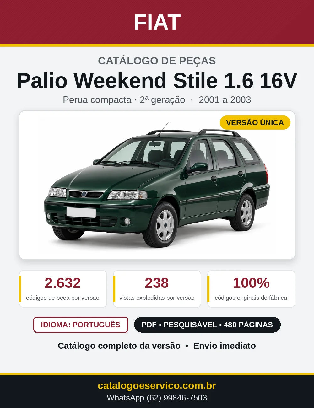 Capa do Catálogo de Peças Fiat Palio Weekend Stile 1.6 16V 2001 a 2003