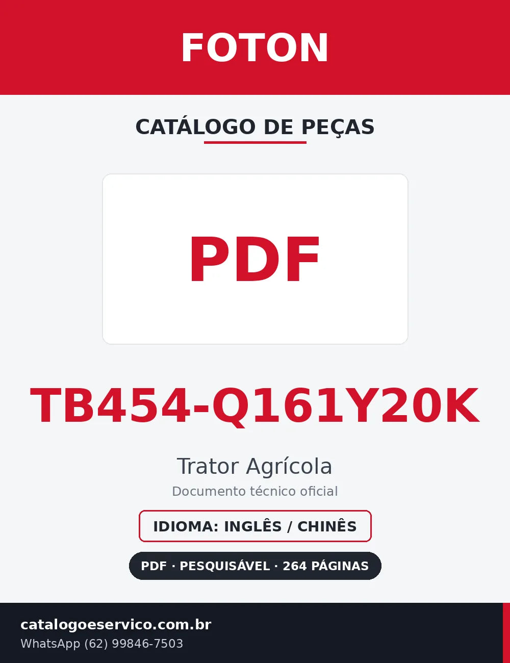 Capa Catálogo de Peças Foton TB454-Q161Y20K Trator Agrícola