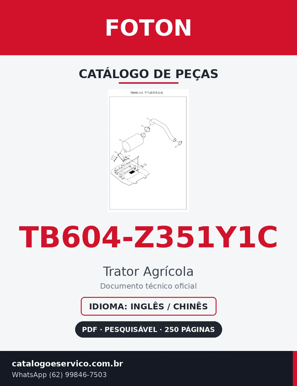 Capa Catálogo de Peças Foton TB604-Z351Y1C Trator Agrícola