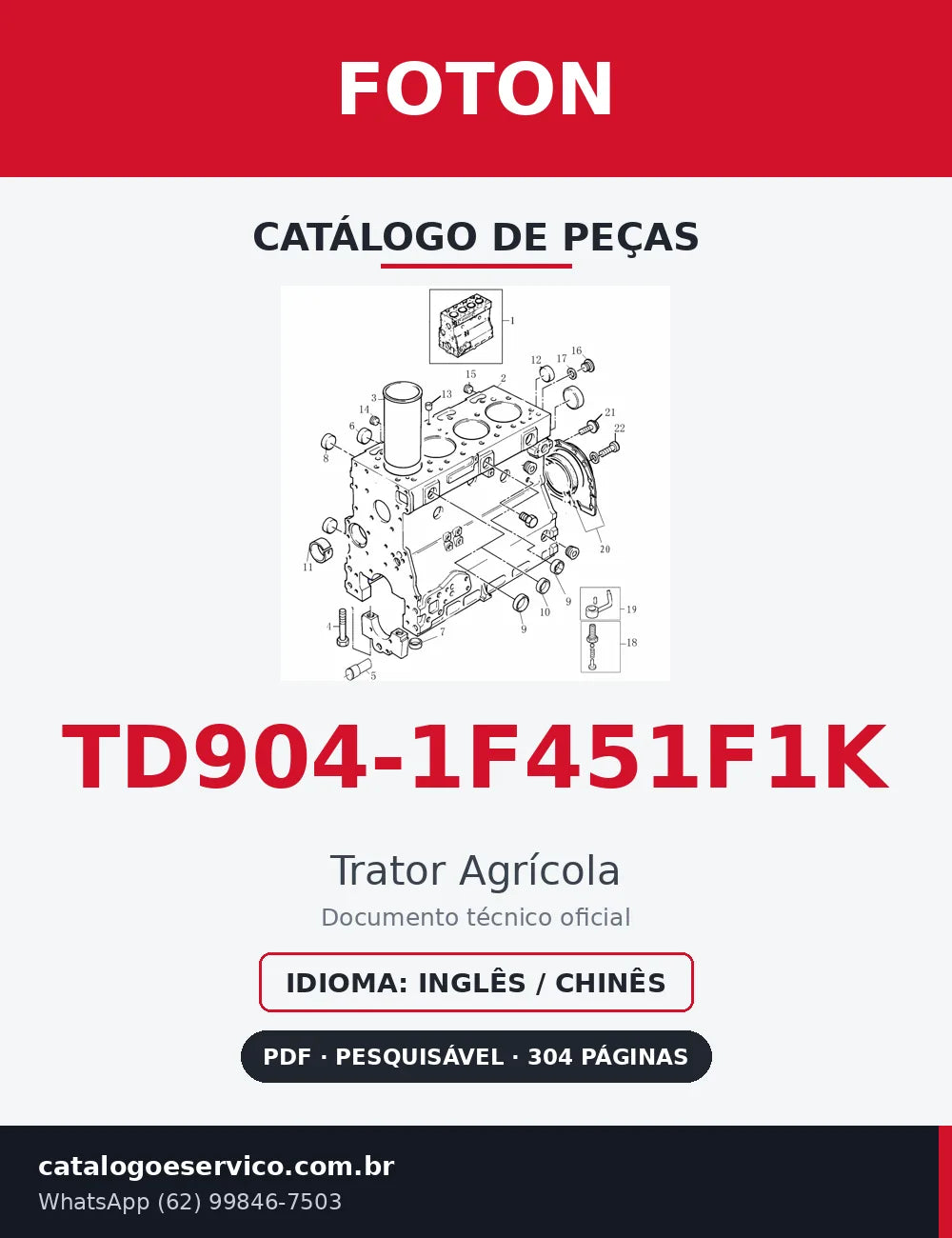 Capa Catálogo de Peças Foton TD904-1F451F1K Trator Agrícola
