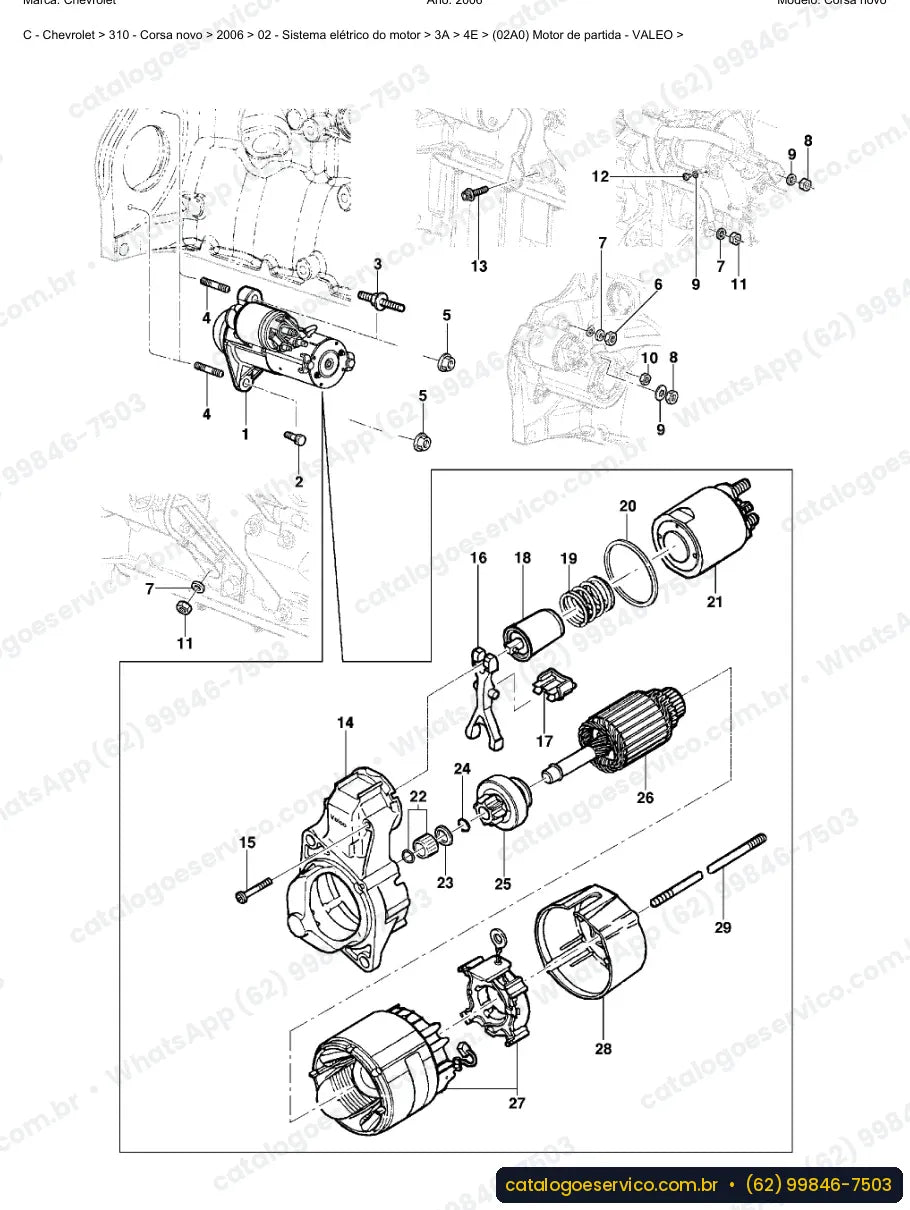 Vista explodida do catálogo de peças Chevrolet Corsa Novo