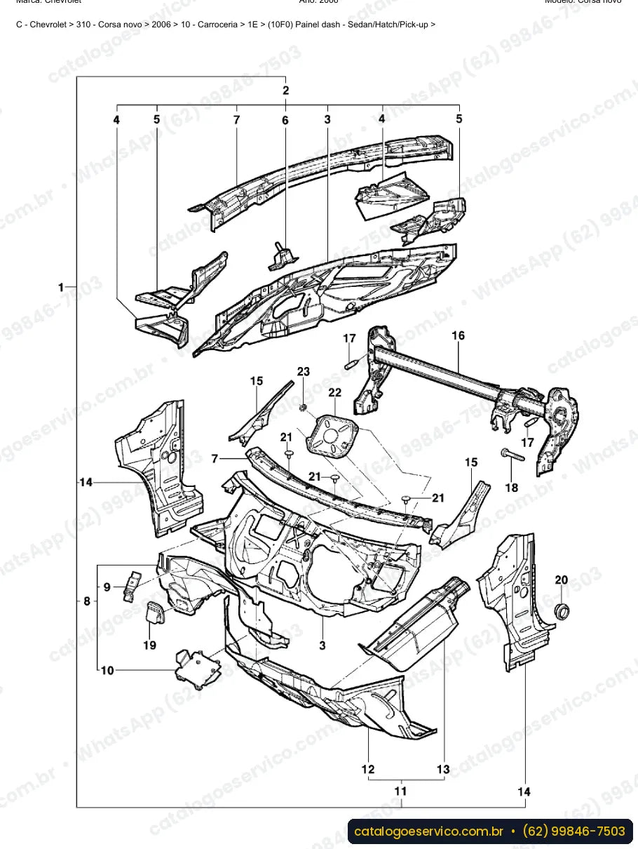 Vista explodida do catálogo de peças Chevrolet Corsa Novo
