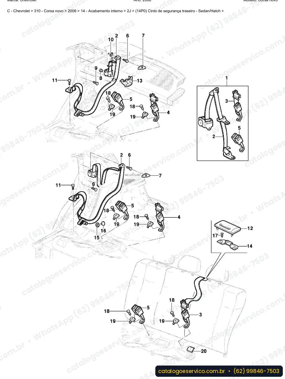 Vista explodida do catálogo de peças Chevrolet Corsa Novo