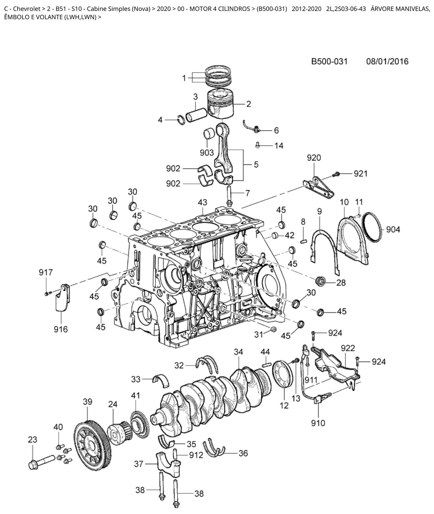 Catálogo de Peças Chevrolet Nova S10 Cabine Simples 2012-2021 — vista explodida 2 (pág. 48 do PDF)