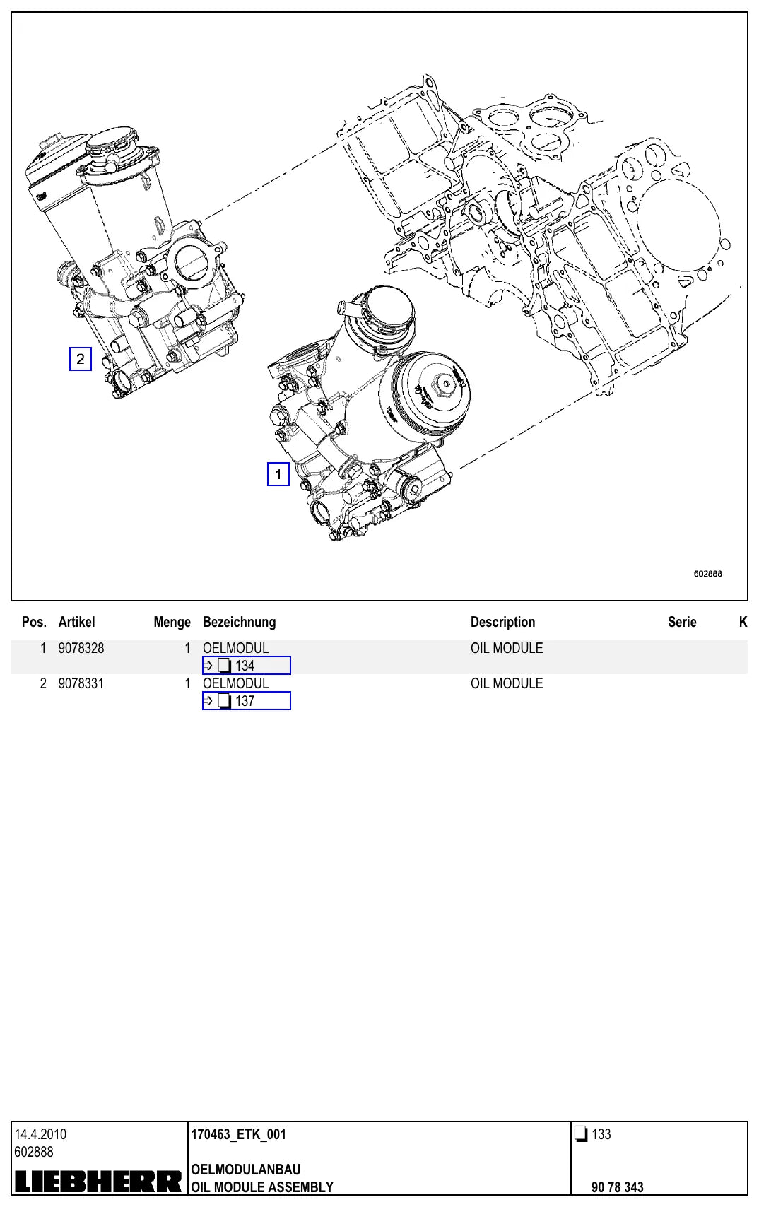 Página ilustrada do Catálogo de Peças Liebherr BOS 14000-500 D com as posições numeradas