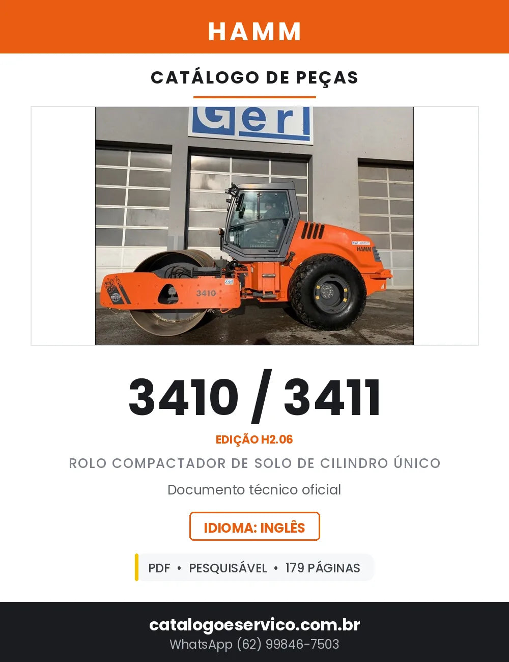Catálogo de Peças HAMM 3410 e 3411 Rolo Compactador de Solo — 179 Páginas em PDF — capa