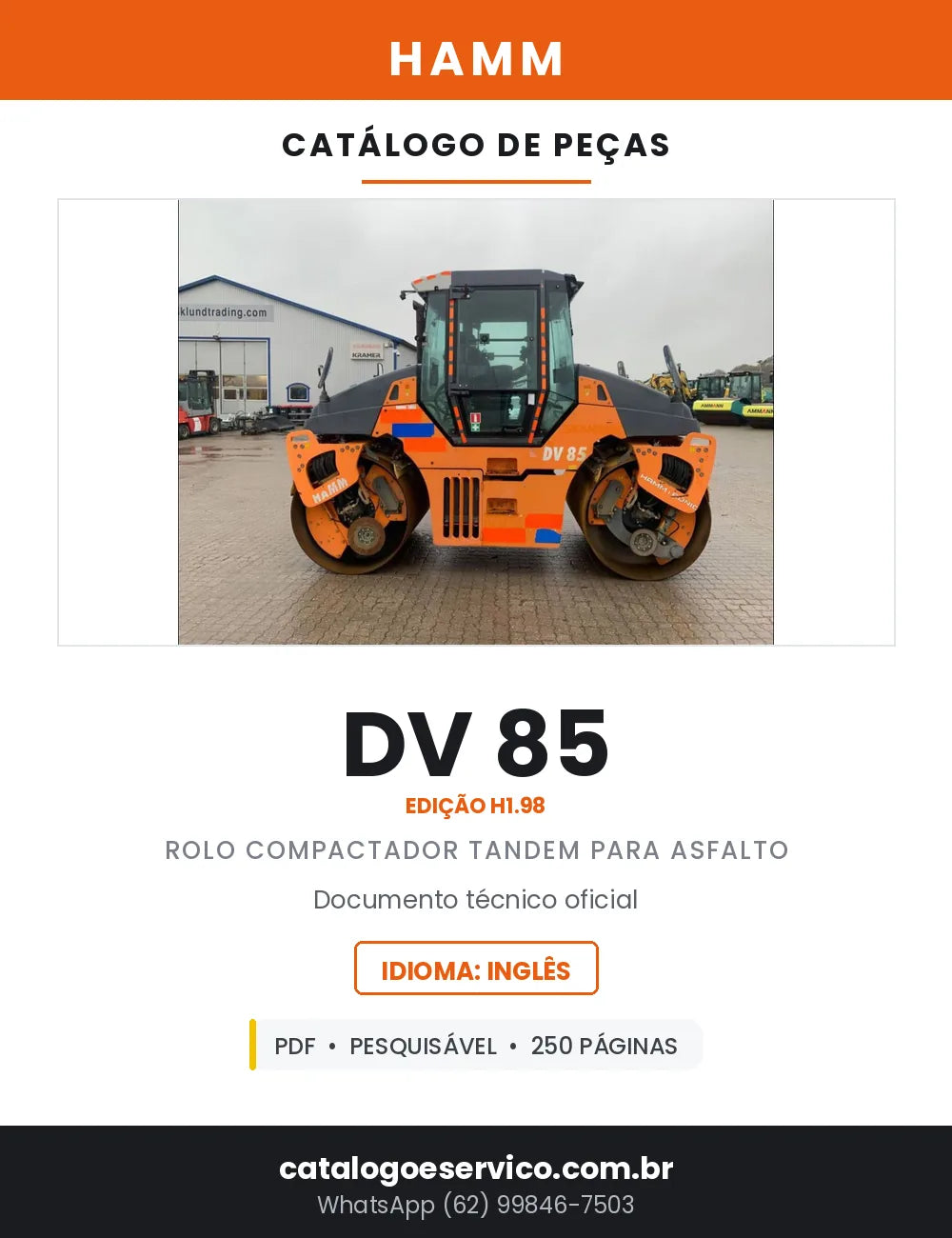 Catálogo de Peças HAMM DV 85 Rolo Compactador Tandem — 250 Páginas em PDF — capa