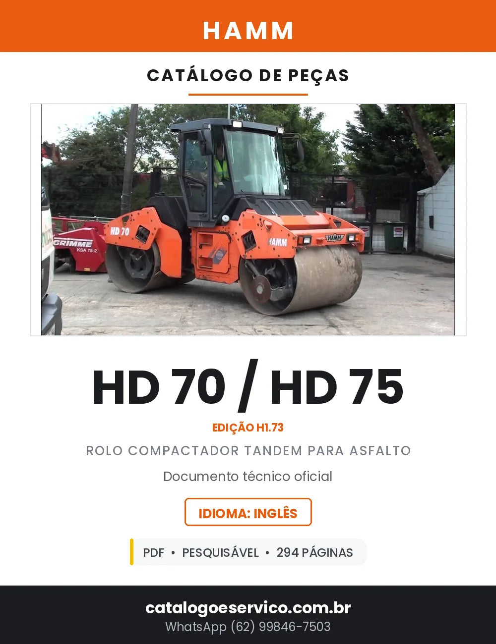 Catálogo de Peças HAMM HD 70 / HD 75 Rolo Tandem para Asfalto — 294 Páginas em PDF — capa