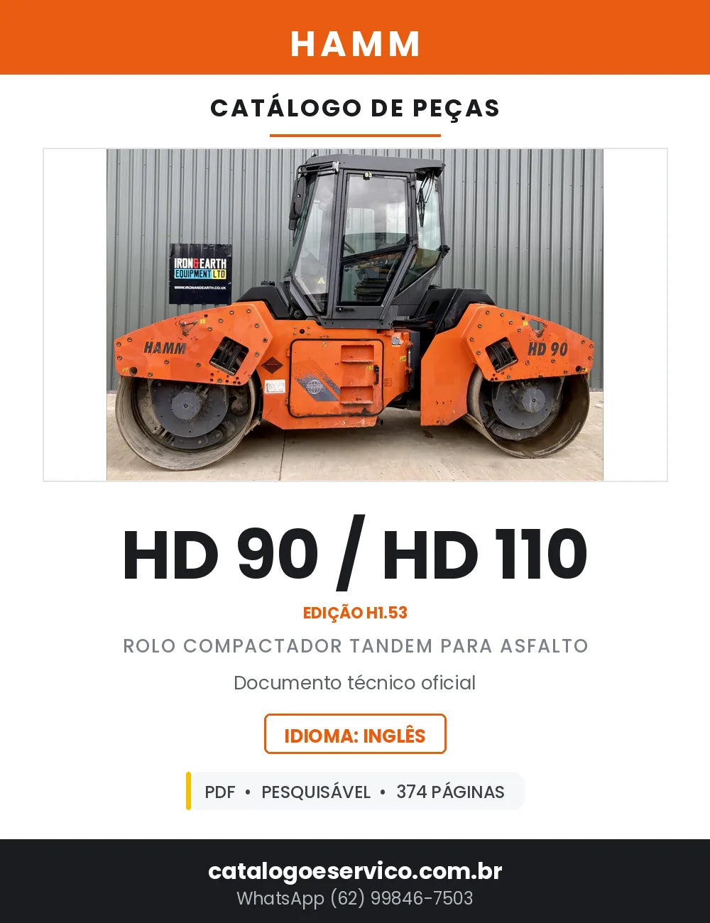 Catálogo de Peças HAMM HD 90 / HD 110 Rolo Compactador Tandem — 374 Páginas em PDF — capa