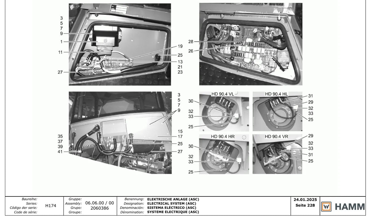 Catálogo de Peças Hamm HD 90 e HD 110 (H174) — versões K, O90V, 90.4 ASC, HV e VHV — amostra 4 de página interna do documento