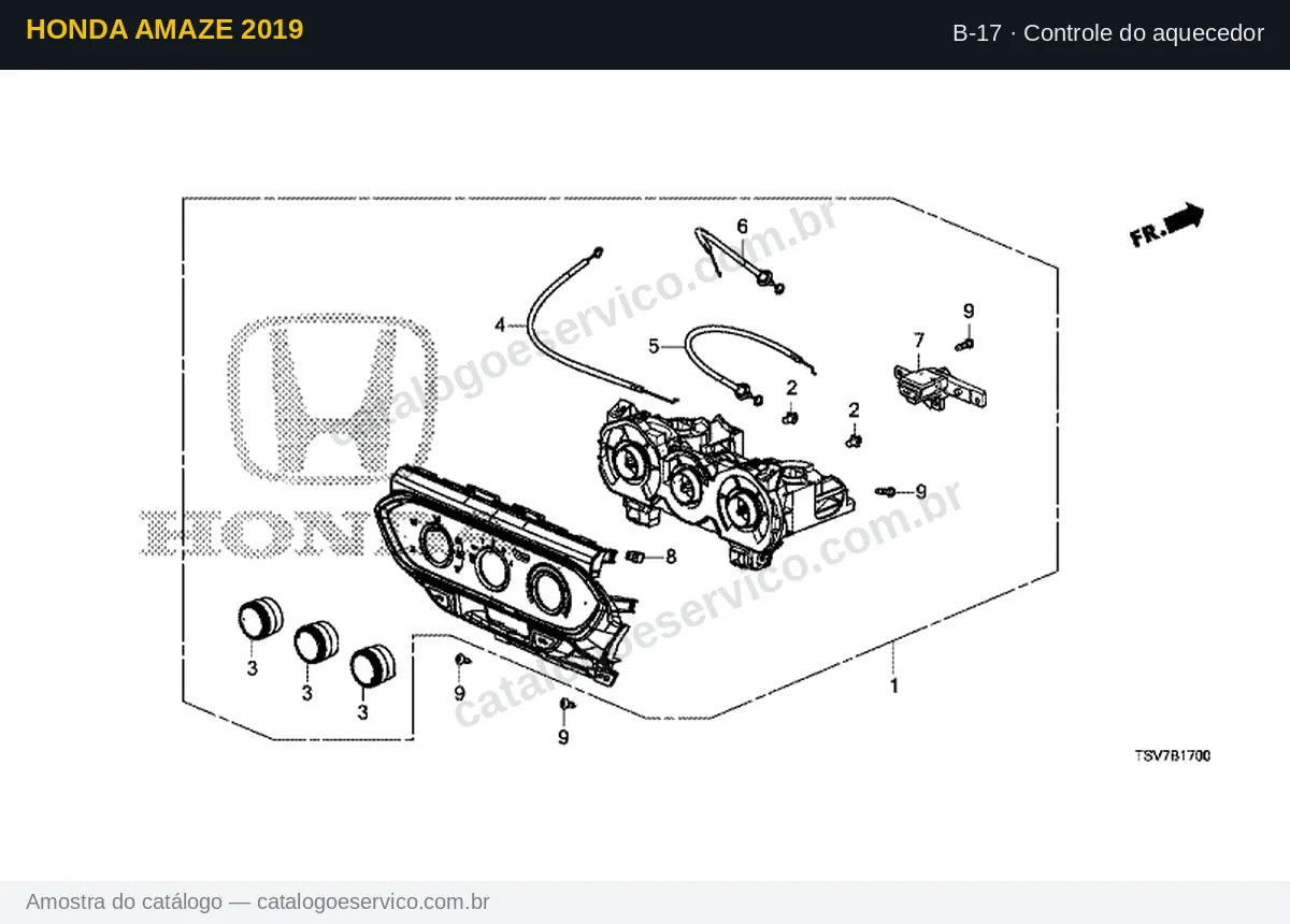 Vista explodida Controle do aquecedor — Honda Amaze 2019