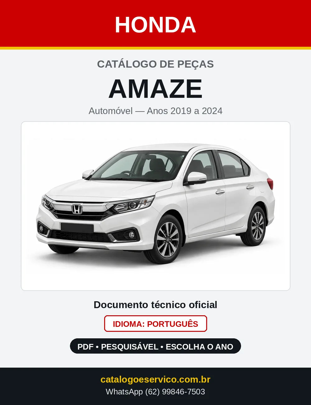 Capa do Catálogo de Peças Honda Amaze 2019 a 2024 em PDF