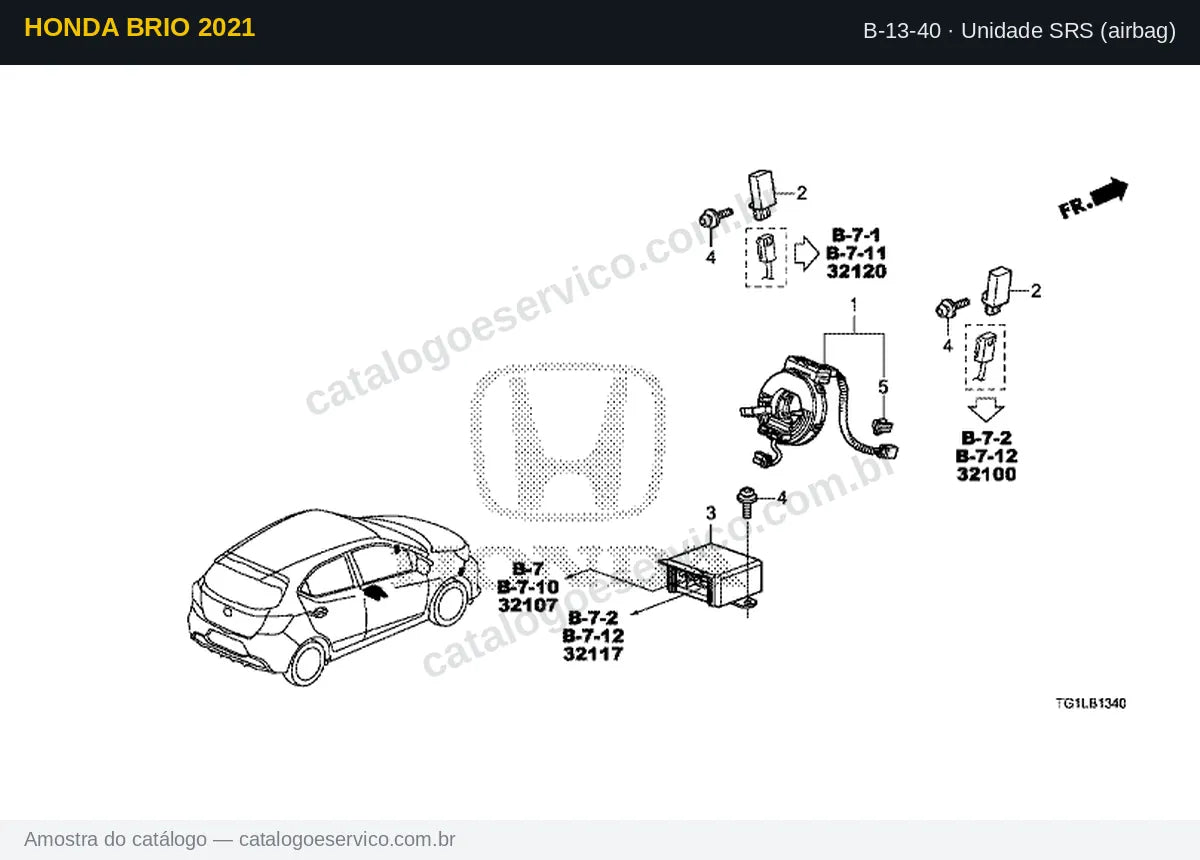 Vista explodida Unidade SRS (airbag) — Honda Brio 2021