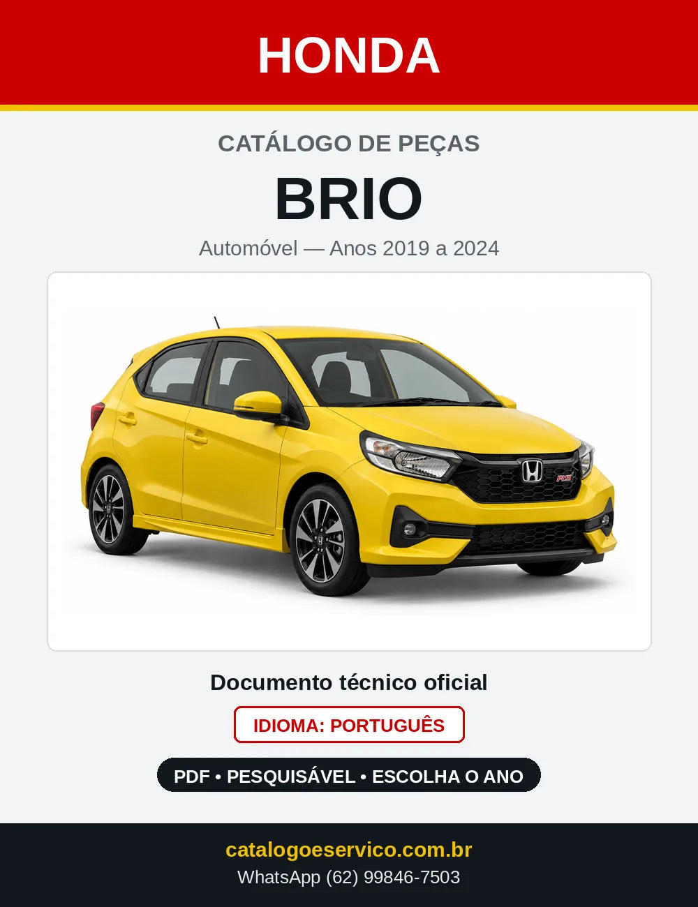 Capa do Catálogo de Peças Honda Brio 2019 a 2024 em PDF