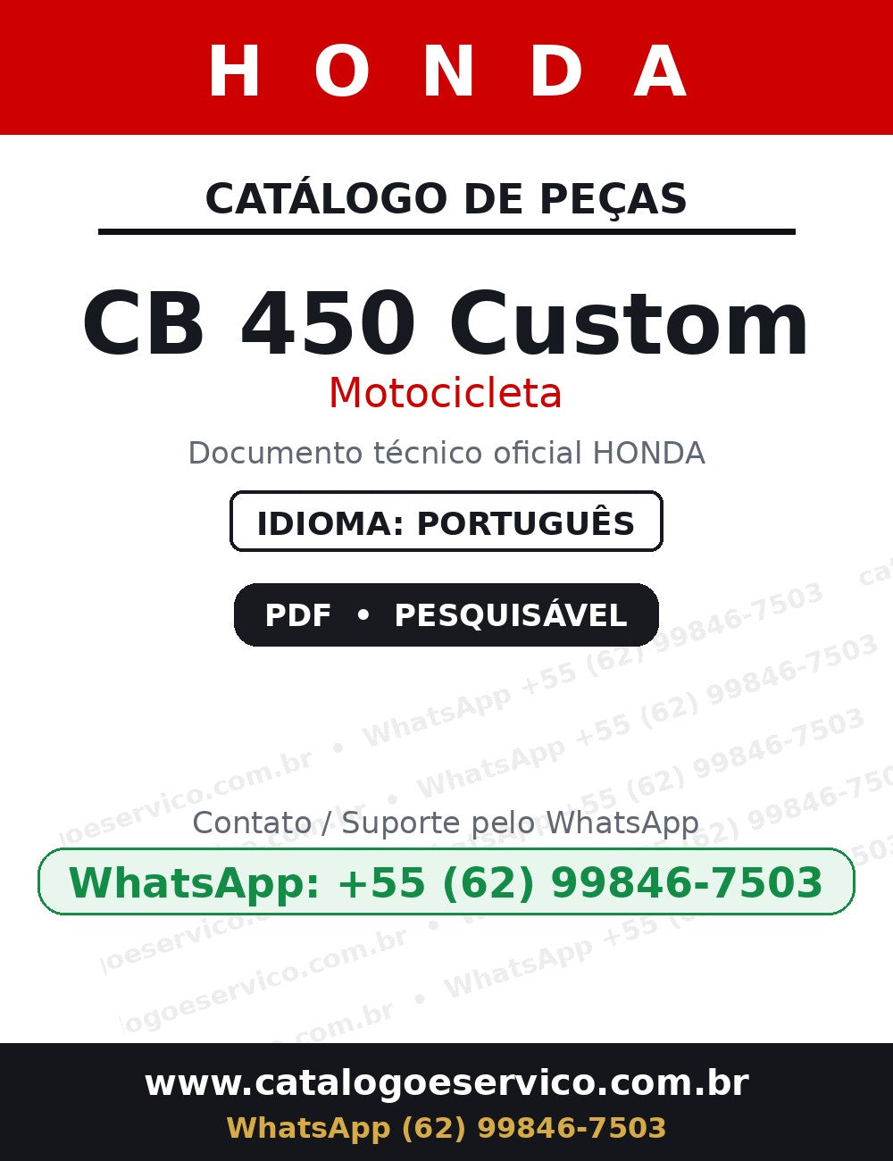 Catálogo De Peças Honda Cb450 Custom — capa