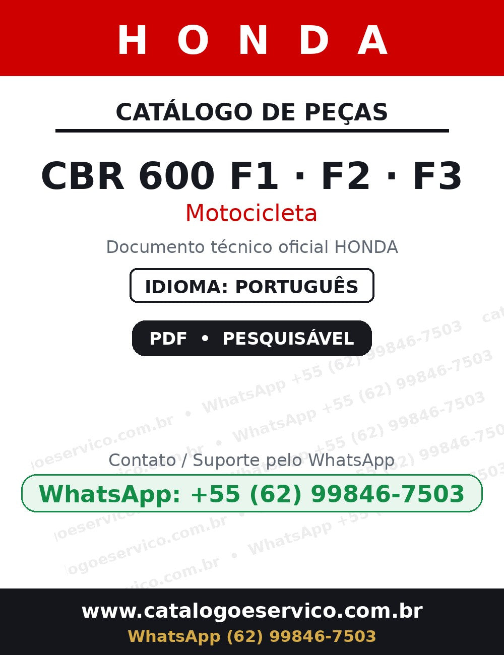 Catálogo De Peças Honda Cbr600 F1 F2 F3 — capa